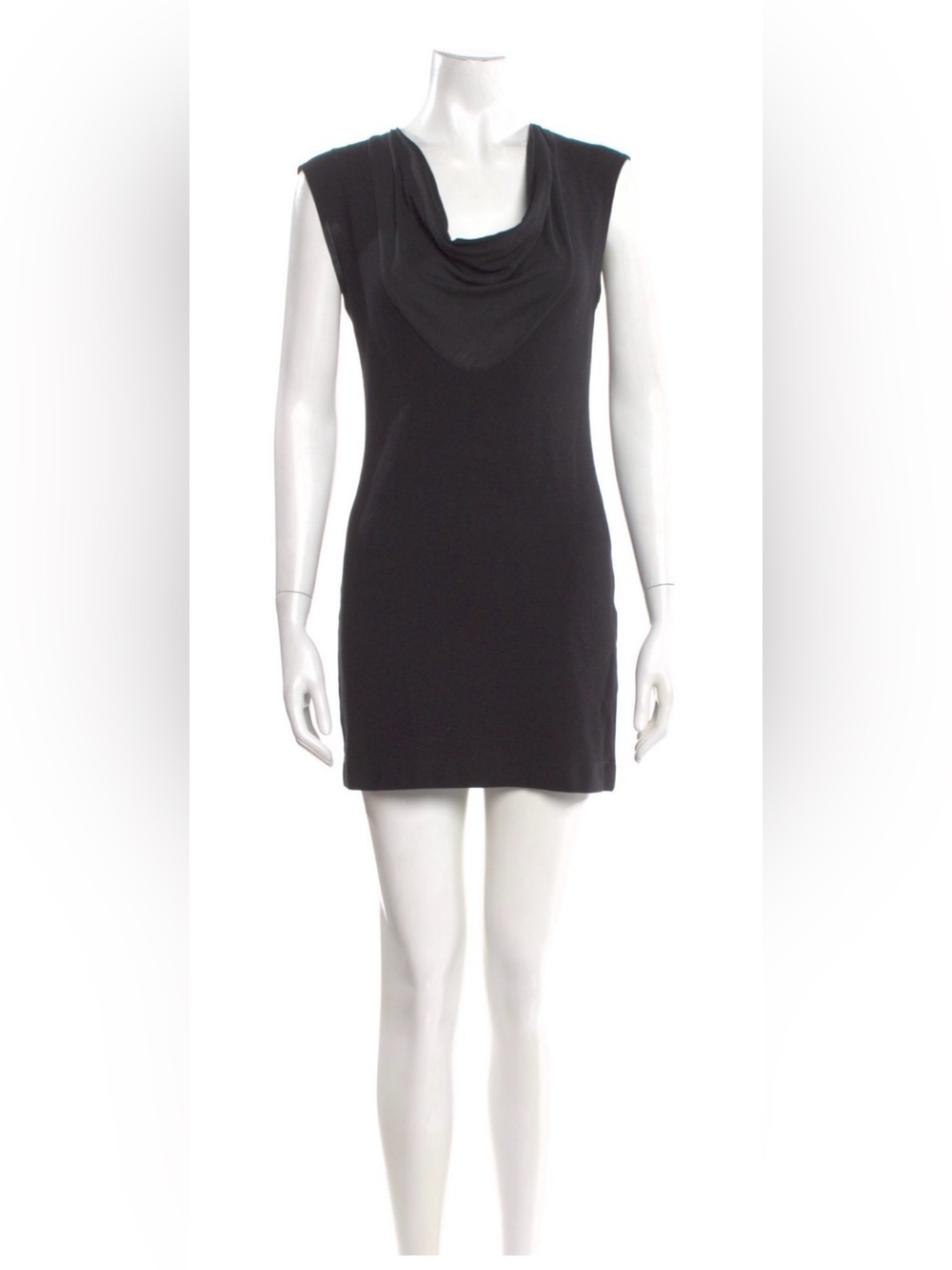 Theory Cowl Neck Black Draped Neck Sleeveless Mini Dress
